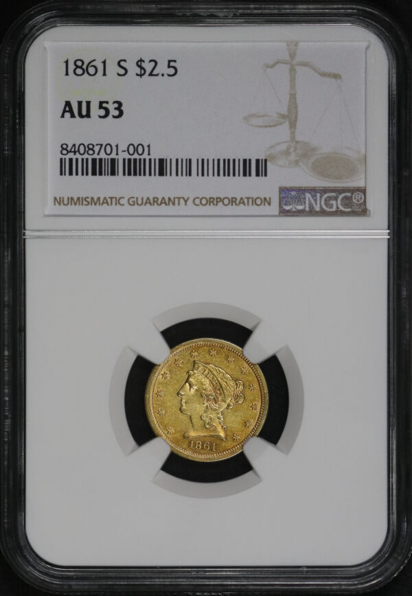 Obverse of this 1861-S Liberty Head $2.5 NGC AU-53