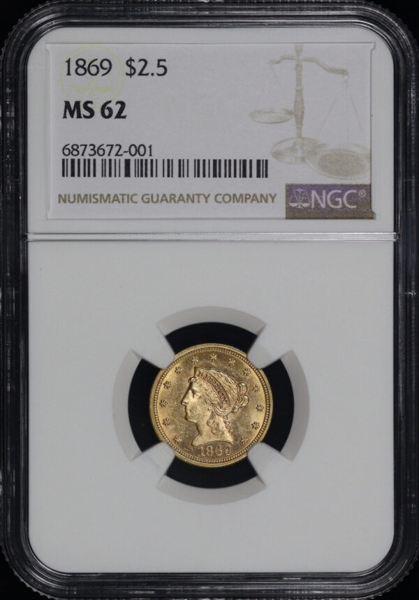 Obverse of this 1869 Liberty Head $2.5 NGC MS-62