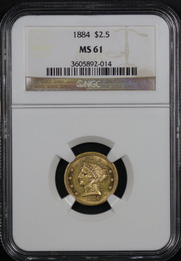 Obverse of this 1884 Liberty Head $2.5 NGC MS-61