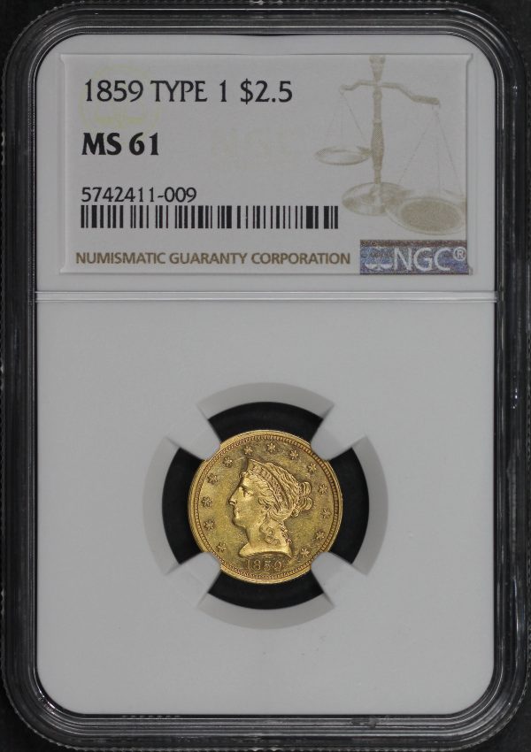 Obverse of this 1859 Type 1 Liberty Head $2.5 NGC MS-61