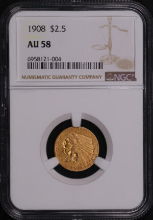 Obverse of this 1908 Indian $2.5 NGC AU-58
