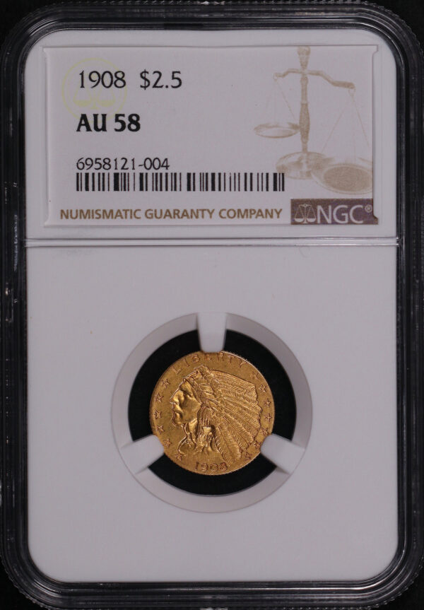 Obverse of this 1908 Indian $2.5 NGC AU-58