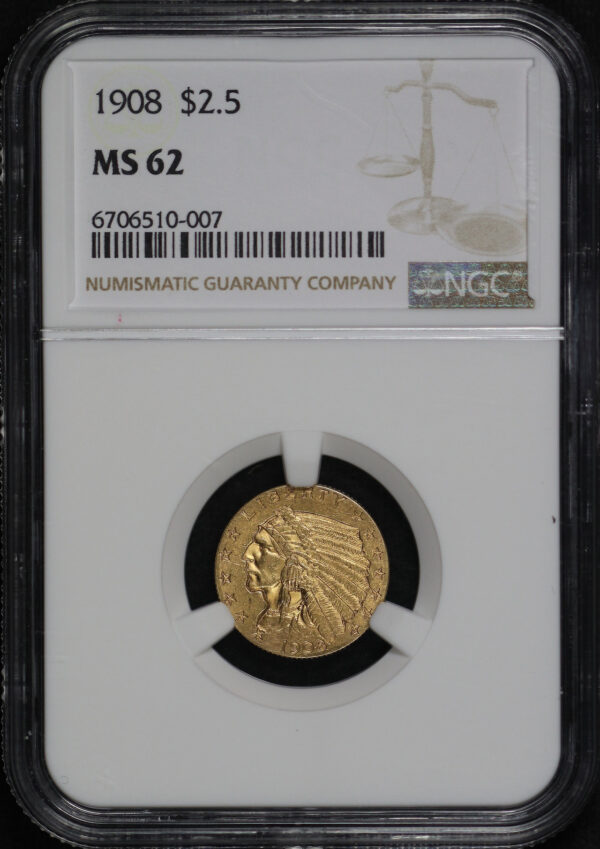 Obverse of this 1908 Indian $2.5 NGC MS-62