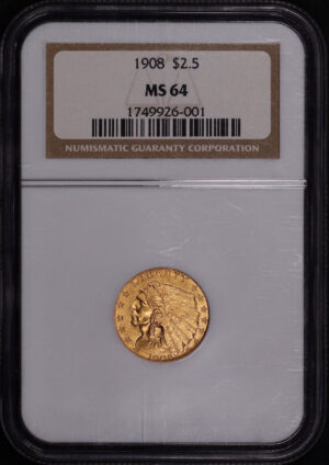 Obverse of this 1908 Indian $2.5 NGC MS-64