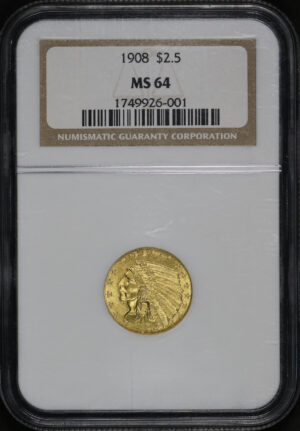 Obverse of this 1908 Indian $2.5 NGC MS-64