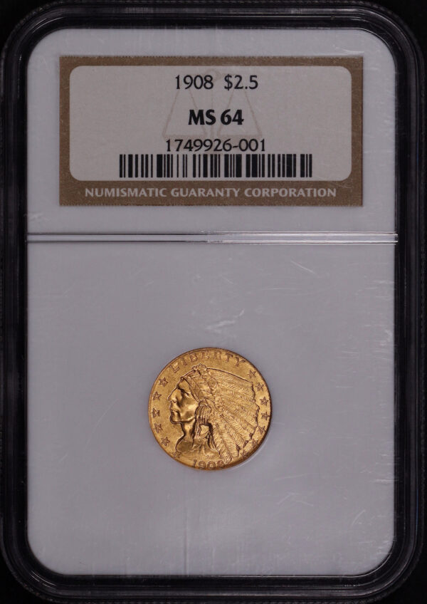 Obverse of this 1908 Indian $2.5 NGC MS-64
