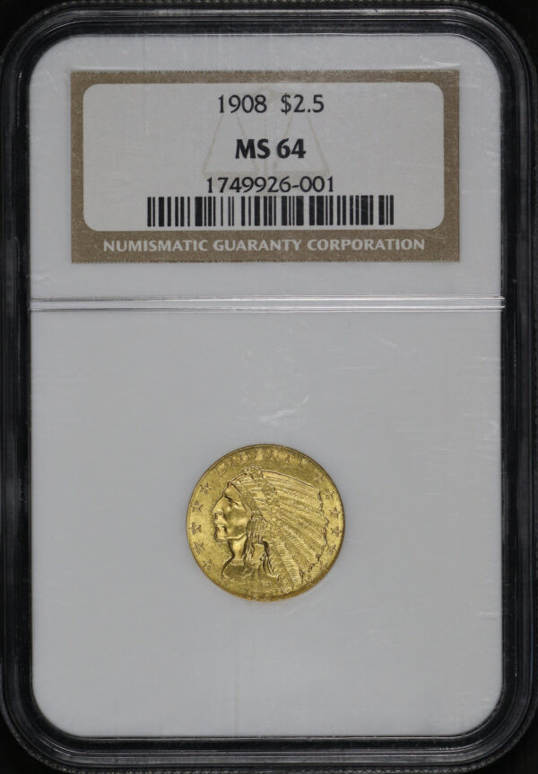Obverse of this 1908 Indian $2.5 NGC MS-64