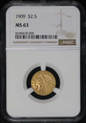 Obverse of this 1909 Indian $2.5 NGC MS-63