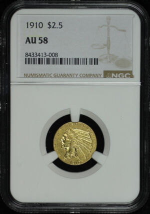 Obverse of this 1910 Indian $2.5 NGC AU-58