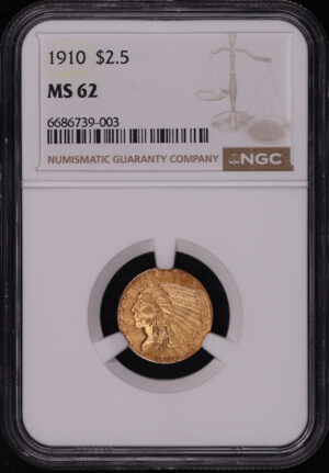 Obverse of this 1910 Indian $2.5 NGC MS-62