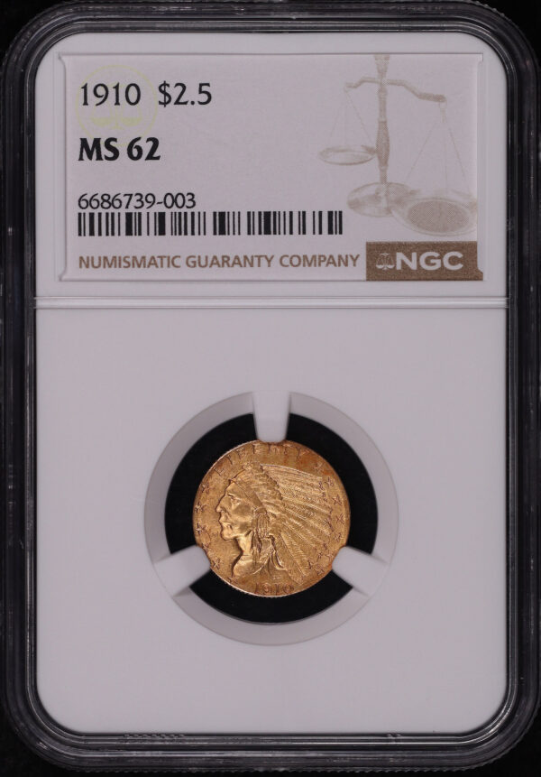 Obverse of this 1910 Indian $2.5 NGC MS-62