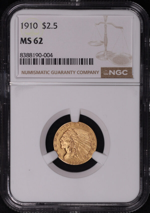 Obverse of this 1910 Indian $2.5 NGC MS-62