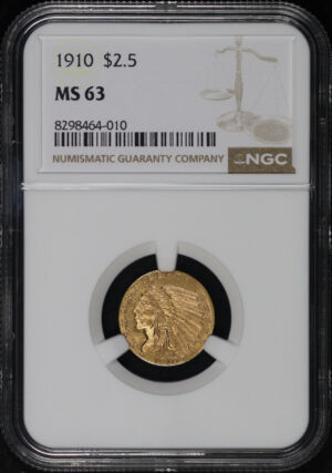 Obverse of this 1910 Indian $2.5 NGC MS-63