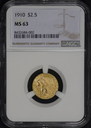 Obverse of this 1910 Indian $2.5 NGC MS-63