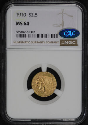 Obverse of this 1910 Indian $2.5 NGC MS-64 CAC