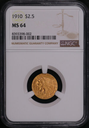 Obverse of this 1910 Indian $2.5 NGC MS-64