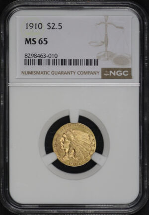 Obverse of this 1910 Indian $2.5 NGC MS-65