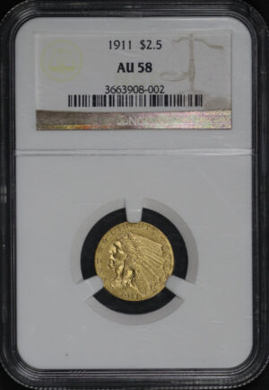Obverse of this 1911 Indian $2.5 NGC AU-58