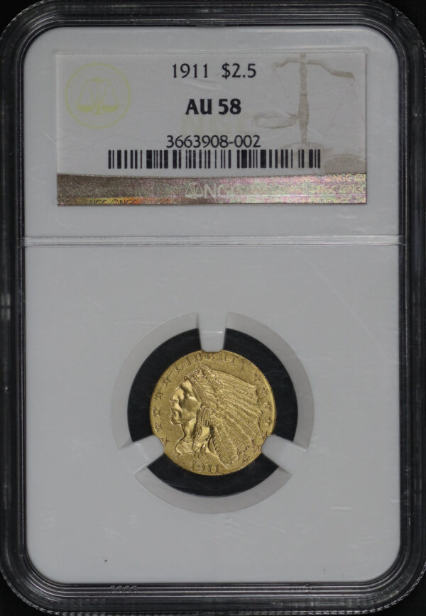 Obverse of this 1911 Indian $2.5 NGC AU-58