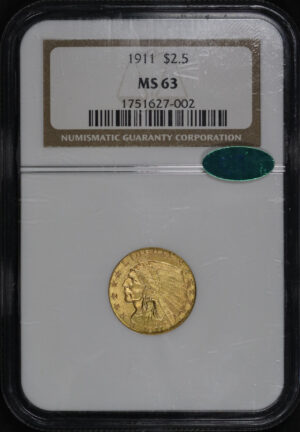 Obverse of this 1911 Indian $2.5 NGC MS-63 CAC