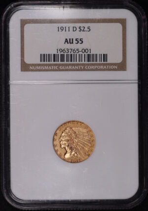 Obverse of this 1911-D Indian $2.5 NGC AU-55