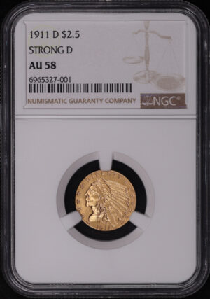 Obverse of this 1911-D Strong D Indian $2.5 NGC AU-58
