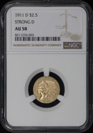 Obverse of this 1911-D Indian $2.5 Strong D NGC AU-58