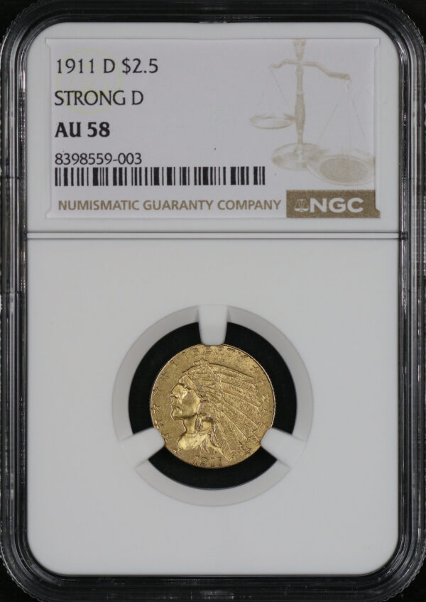 Obverse of this 1911-D Indian $2.5 NGC AU-58