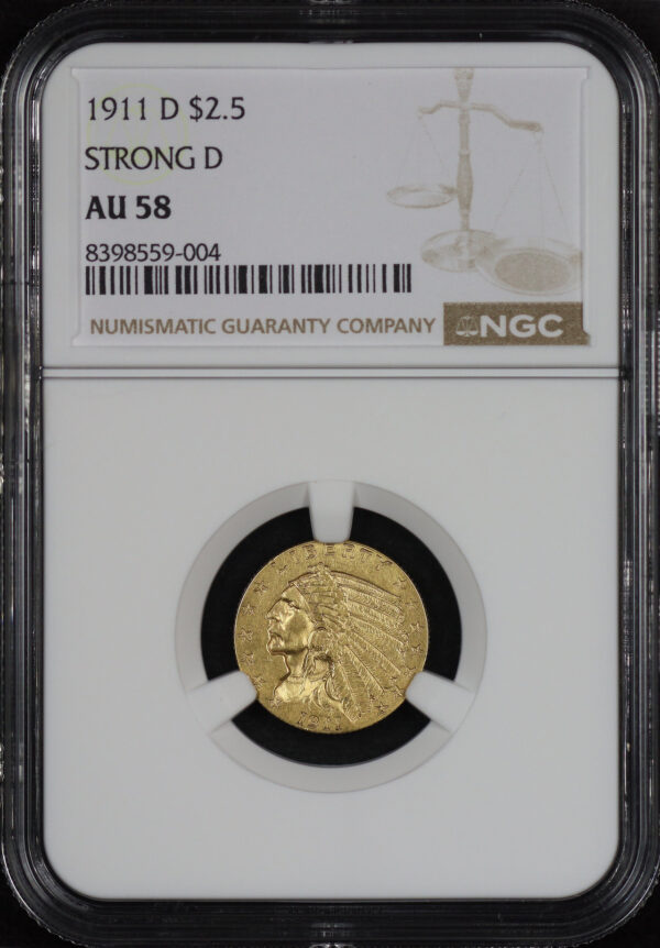 Obverse of this 1911-D Indian $2.5 NGC AU-58