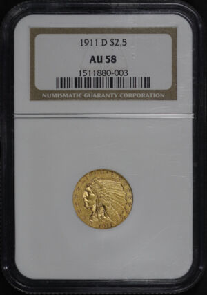 Obverse of this 1911-D Indian $2.5 NGC AU-58