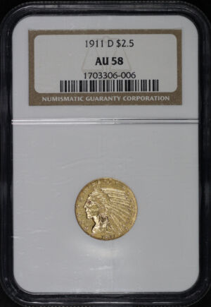 Obverse of this 1911-D Indian $2.5 NGC AU-58