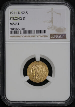 Obverse of this 1911-D Indian $2.5 NGC MS-61