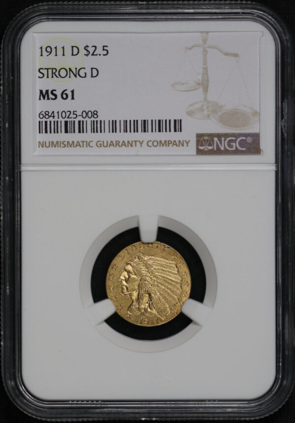 Obverse of this 1911-D Indian $2.5 NGC MS-61