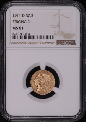 Obverse of this 1911-D Strong D Indian $2.5 NGC MS-61