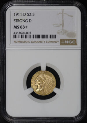 Obverse of this 1911-D Indian $2.5 Strong D NGC MS-63+
