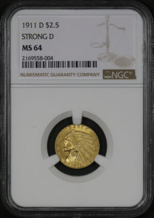 Obverse of this 1911-D Indian $2.5 NGC MS-64