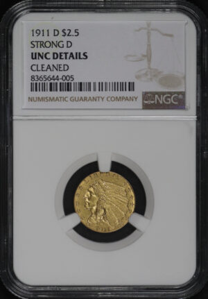 Obverse of this 1911-D Indian $2.5 NGC UNC Details Cleaned 