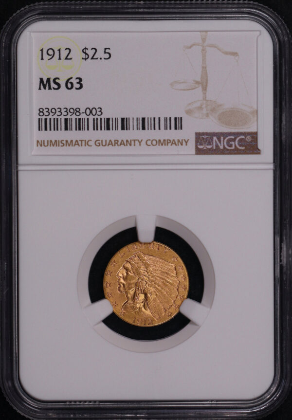 Obverse of this 1912 Indian $2.5 NGC MS-63