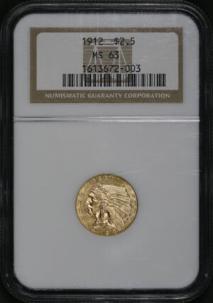 Obverse of this 1912 Indian $2.5 NGC MS-63