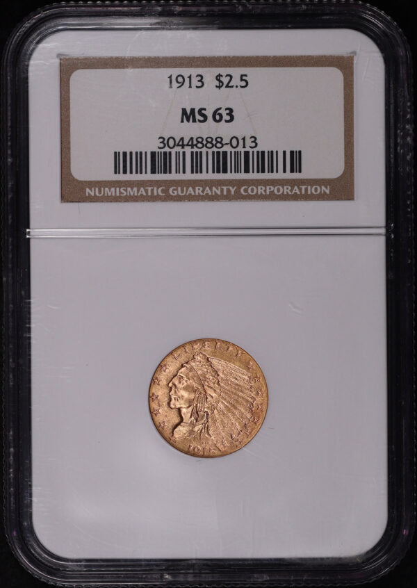 Obverse of this 1913 Indian $2.5 NGC MS-63