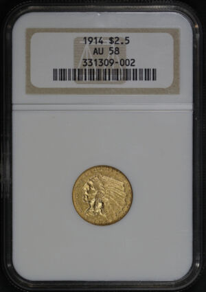 Obverse of this 1914 Indian $2.5 NGC AU-58