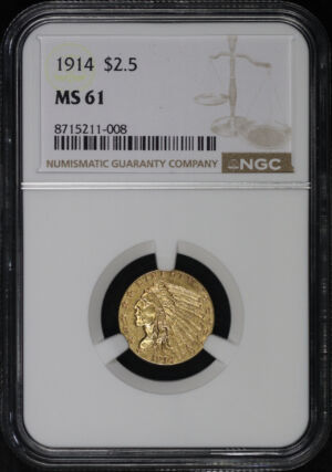 Obverse of this 1914 Indian $2.5 NGC MS-61