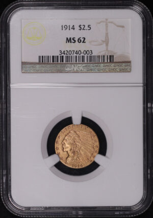 Obverse of this 1914 Indian $2.5 NGC MS-62