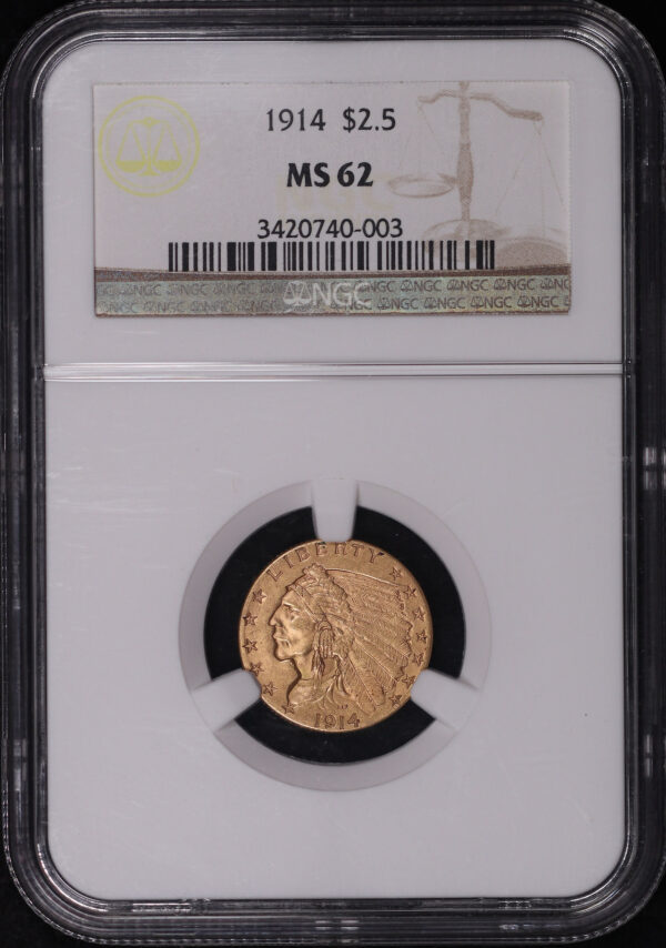 Obverse of this 1914 Indian $2.5 NGC MS-62