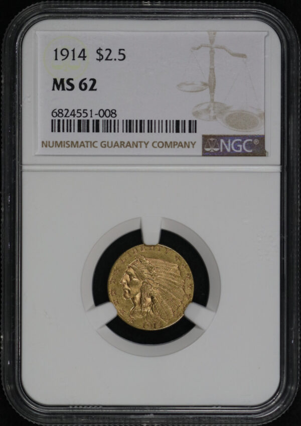 Obverse of this 1914 Indian $2.5 NGC MS-62
