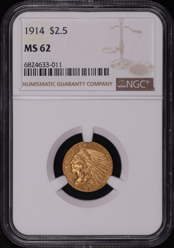 Obverse of this 1914 Indian $2.5 NGC MS-62