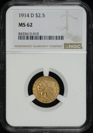 Obverse of this 1914-D Indian $2.5 NGC MS-62