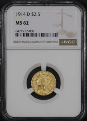 Obverse of this 1914-D Indian $2.5 NGC MS-62