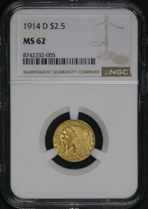 Obverse of this 1914-D Indian $2.5 NGC MS-62