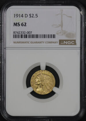 Obverse of this 1914-D Indian $2.5 NGC MS-62